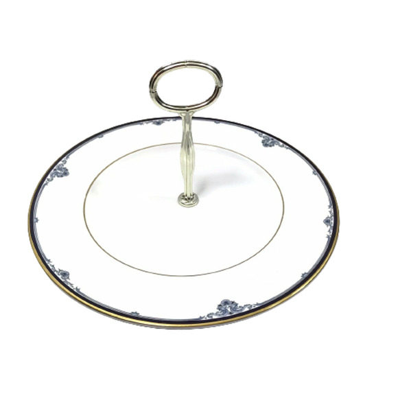 1985 Royal Doulton Princeton Serving Plate Tray Metal Handle White Blue Gold - Picture 1 of 9